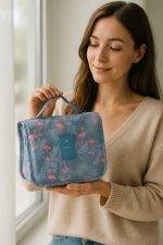 Çok Fonksiyonlu Askılı Makyaj Çantası Flamingo Desen ( Büyük Boy ) - Görsel 2