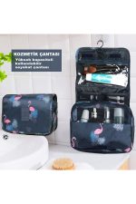 Çok Fonksiyonlu Askılı Makyaj Çantası Flamingo Desenli ( Büyük Boy ) - Görsel 3
