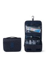 Çok Fonksiyonlu Askılı Makyaj Çantası Lacivert Puantiyeli ( Büyük Boy ) - Görsel 3