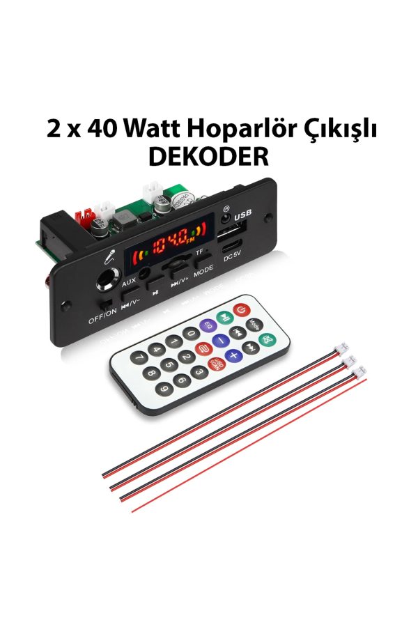 2 X 40 Watt Hoparlör Çıkışlı Dekoder (Fm Radyo , Karaoke , Mp3 Player , Bluetooth , TF Kart , usb )